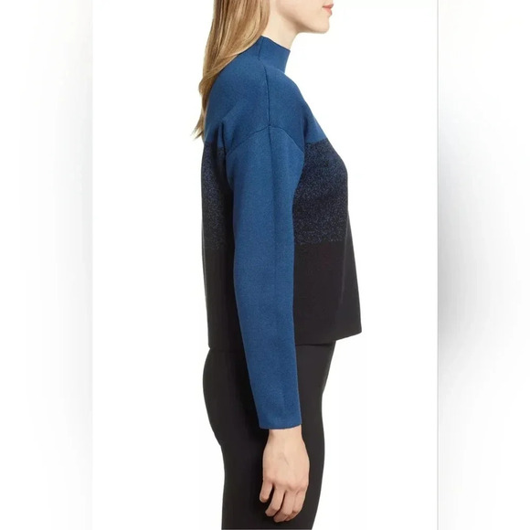 Anne Klein Mock-Neck Colorblock Viscose Blend Boxy Sweater, Color Blue/Blck Sz L - Picture 3 of 15